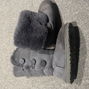 Gray Fur Tall UGG Button Boots